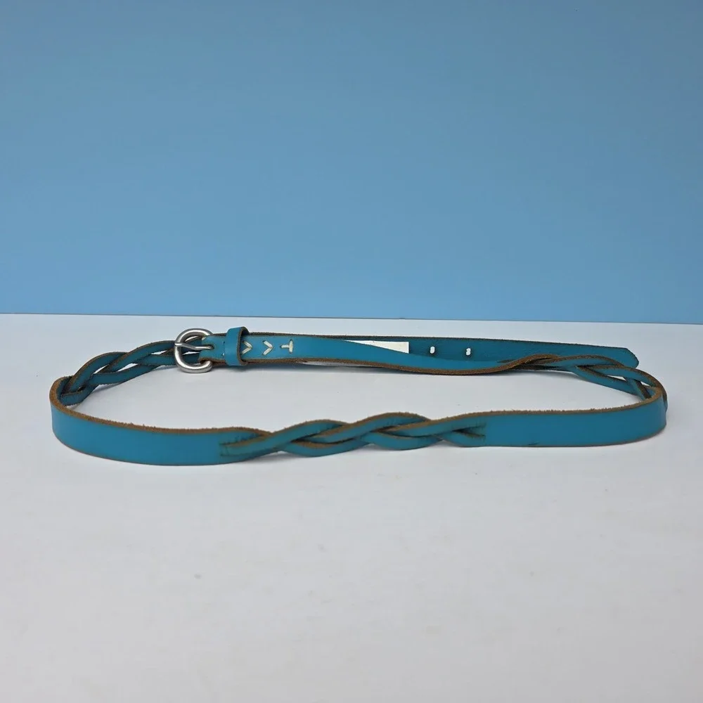 Lucky Brand Leather Belt Size XL Turquoise Blue Braided Southwestern Western